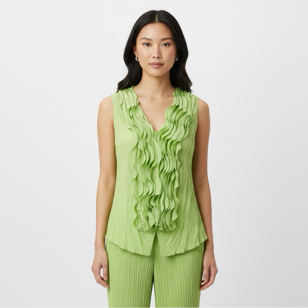 Lime Green Ruffled Blouse - Picture 1 of 8